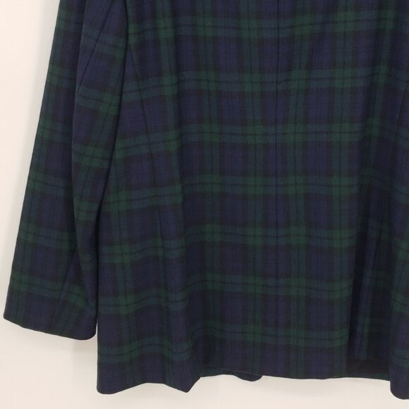 Talbots Vintage Wool Blackwatch Plaid Long Blazer Jacket 10 Velvet  Green Blue - Picture 7 of 8